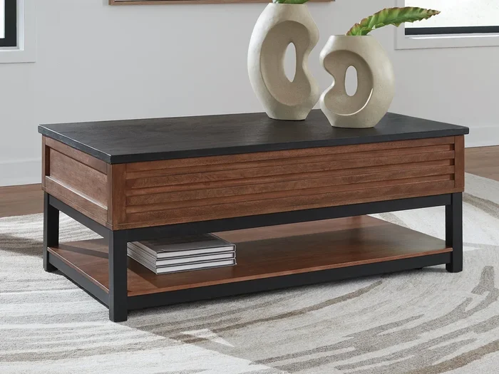 Kallari Warm Brown/Black Lift-Top Coffee Table