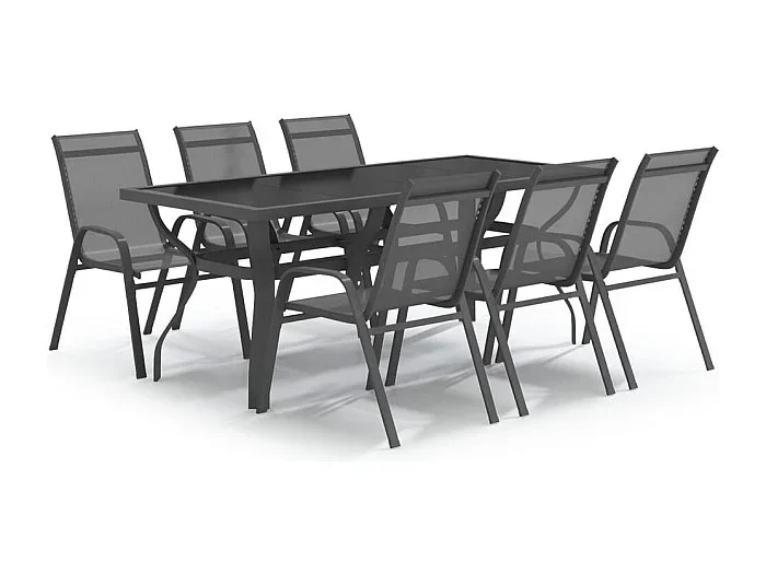 Katie Belle Juego de comedor de jardín 7 piezas con cojines gris y negro