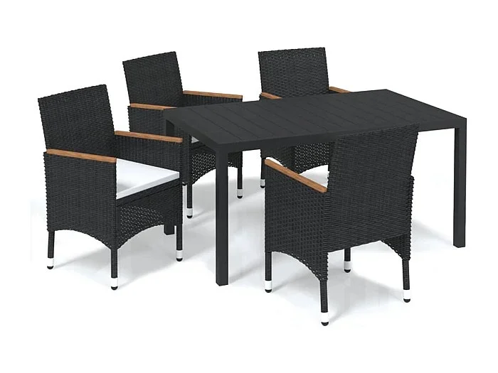Kelly Juego muebles jardín 5 pzas con cojines ratán sintético negro