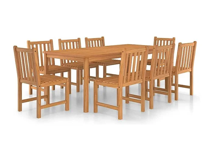 Kemale Conjunto de comedor de jardín de 9 piezas, 200 x 100 cm, madera maciza de teca