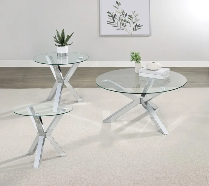 Kenzie Chrome 3-Piece Round Coffee and End Table Set