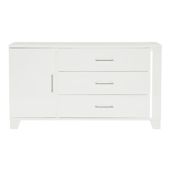 Kerren White High Gloss Dresser, LED Lighting