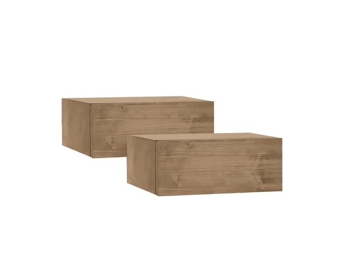 Kit de 2 mesitas de noche de pared de madera de abeto Decowood con cajón en color roble oscuro de 40x15cm – INGRID – DECOWOOD
