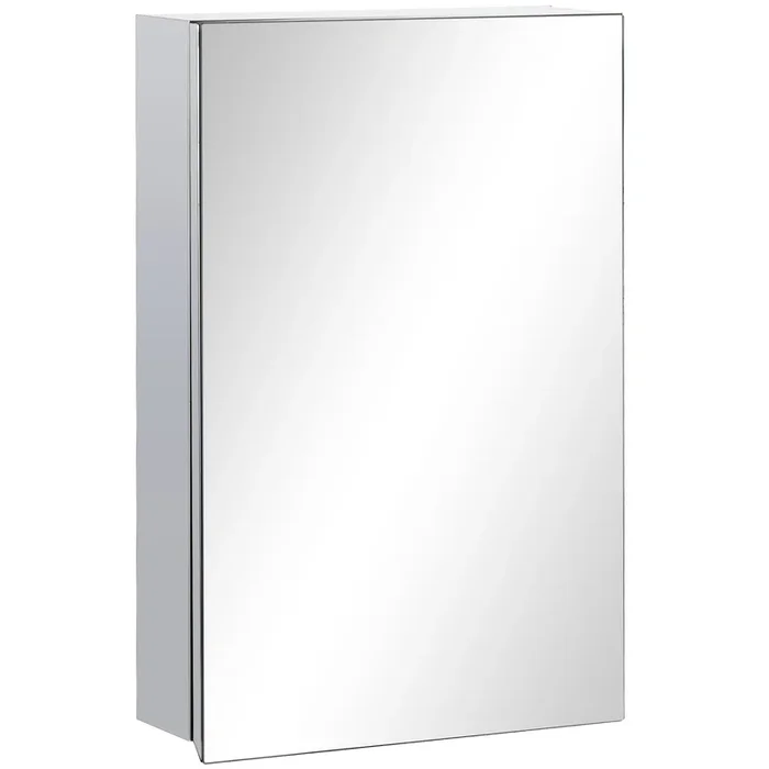 kleankin Armario de Baño con Espejo Armario de Pared Mueble Colgante para Baño con Puerta y 3 Estantes de Almacenamiento para Ducha Aseo 39x12x60 cm Plata