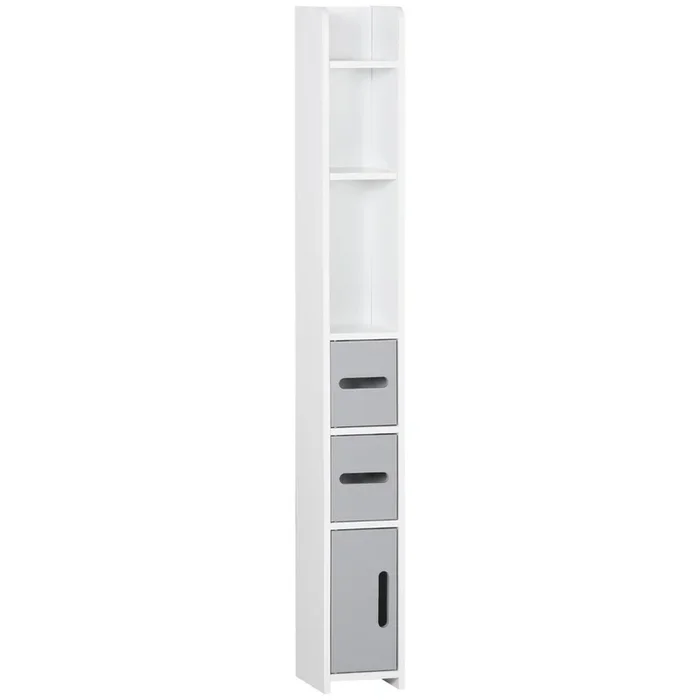 kleankin Columna de Baño Mueble de Baño con 3 Puertas 3 Estantes Abiertos y Sistema Antivuelco Armario de Baño Estilo Moderno 15x17x120 cm Gris