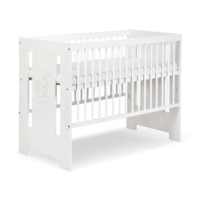 KLUPŚ – Cuna para bebé SAFARI 120×60 cm con conejito pino/blanco