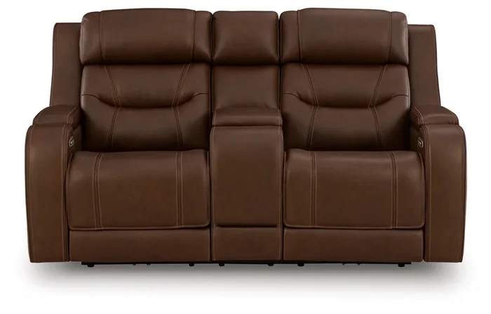 Knightington Brown Power Reclining Loveseat w/Audio Seating