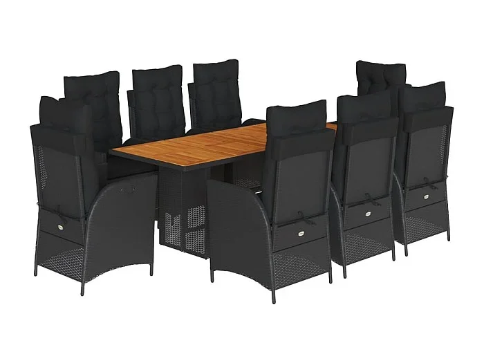 La Palma Set de comedor de jardín 9 pzas y cojines ratán sintético negro