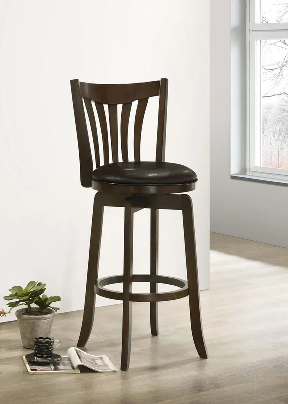 Lambert Dark Cherry Pub Height Swivel Bar Stool with Upholstered Seat