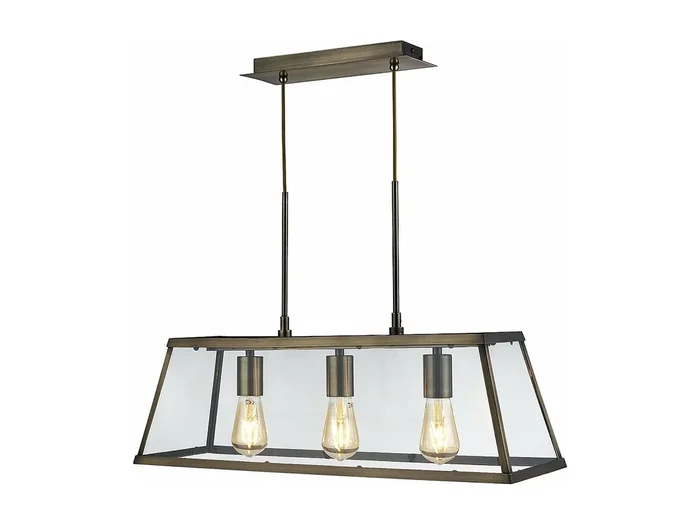 Lampadario Contemporaneo Viaggiatore Acciaio Ottone Vetro 3 Luci E27