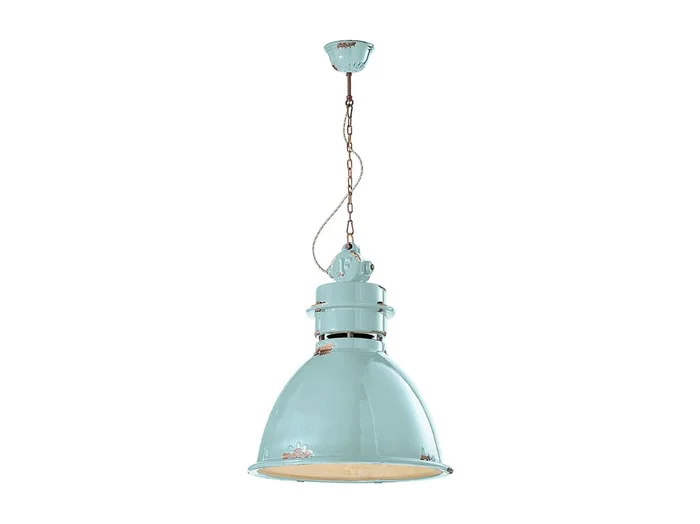 Lampadario Industrial Ferro E Ceramica Vintage Azzurro 1 Luce E27 50Cm