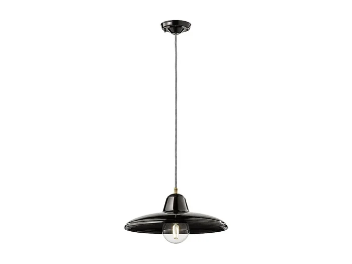 Lampadario Industrial Minimal Nordico B&W Metallo Smaltato Nero 1 Luce E27