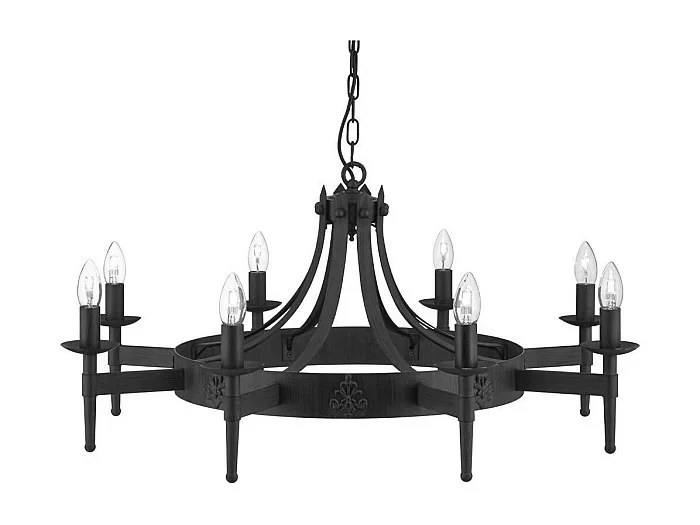 Lampadario Industrial-Nordico Cartwheel Ii Ferro Nero 8 Luci E14