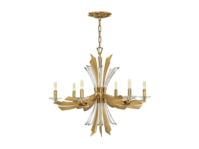 Lampadario Industrial Nordico Vida Acciaio Oro Brunito 6 Luci E14