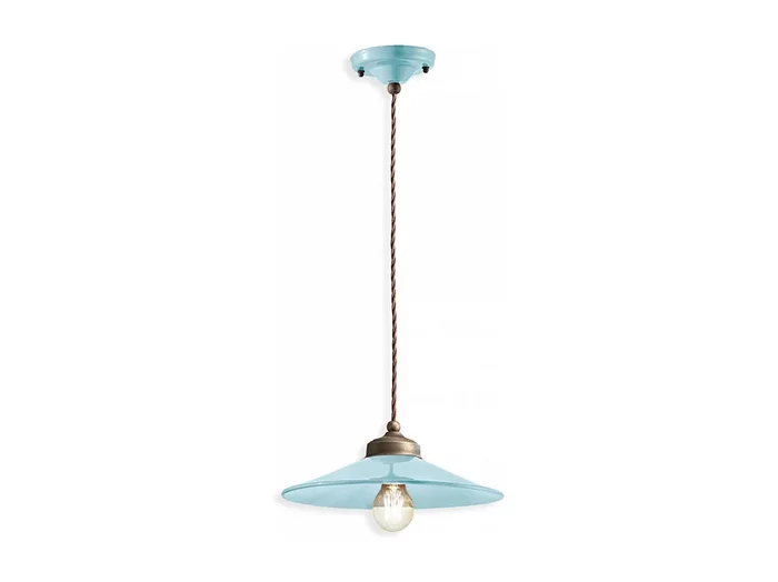 Lampadario Vintage Colors Ferro E Ceramica Azzurro 1 Luce E27 30Cm
