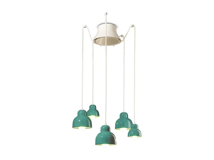 Lampadario Vintage Decò Berimbau Ceramica Turchese 3 Luci E27