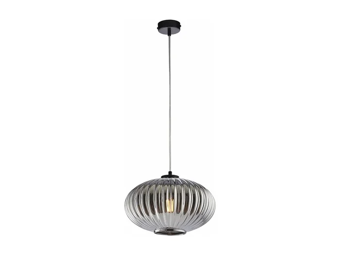 Lámpara colgante Ginger negra con cable orientable y difusor de cristal espejo gris con relieve