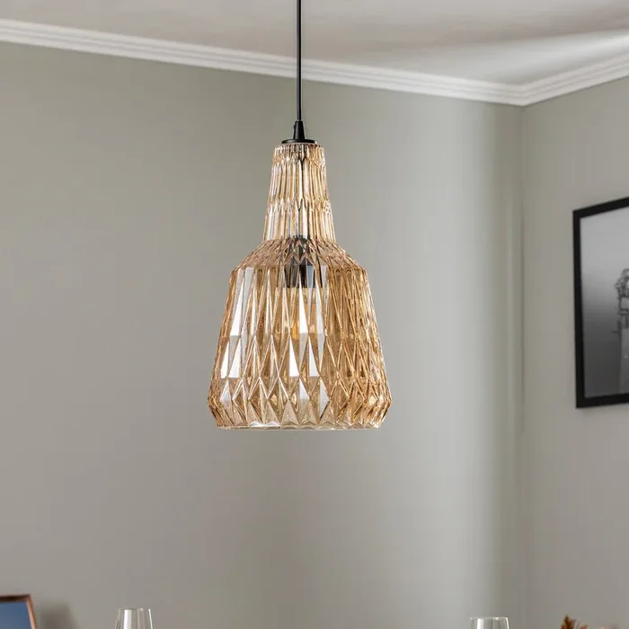 Lámpara colgante Lindby Belarion, ámbar, cristal, Ø 23 cm