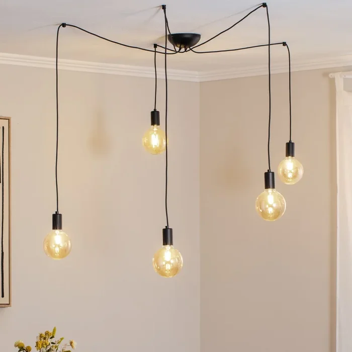 Lámpara colgante Spider en negro, 5 luces