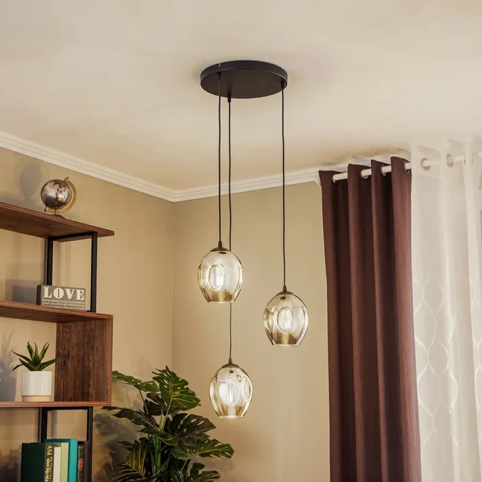 Lámpara colgante Starla, cristal grafito, 3 luces redonda
