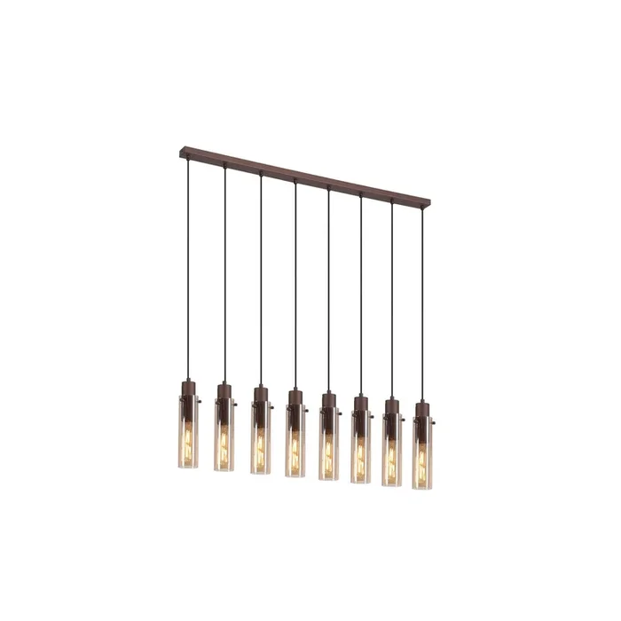 Lámpara colgante Sweden II, 8 luces, larga, acero, cristal, E27