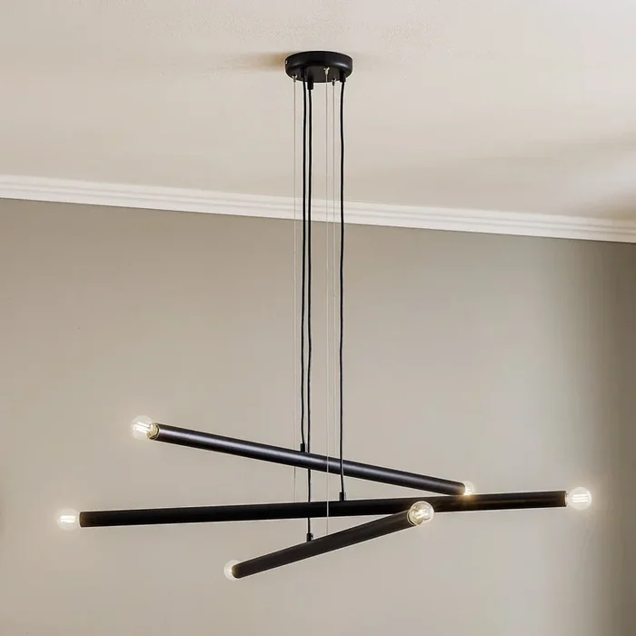 Lámpara colgante Tubo, negro, 6 luces