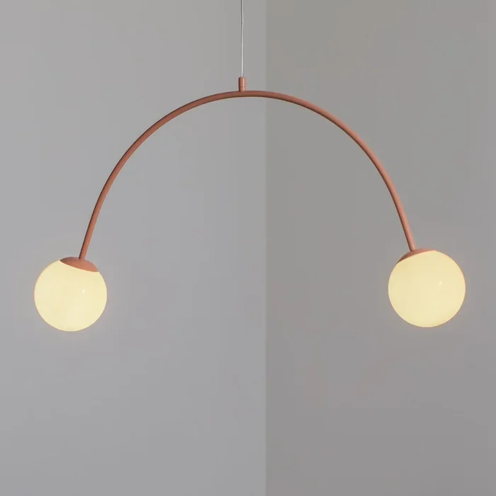 Lámpara colgante Una 2, metal, cristal, 2 luces, rojo coral