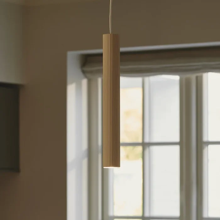 Lámpara colgante Vico, pantalla metálica, 1 luz, beige