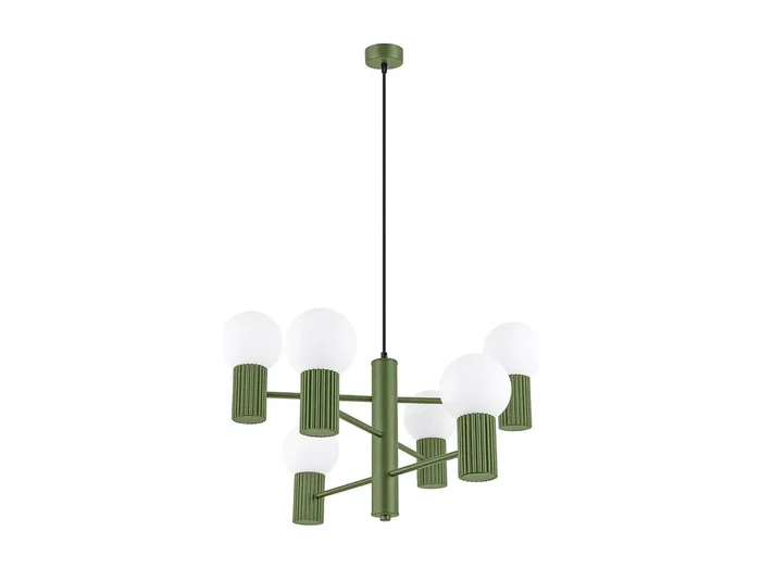 Lámpara De Araña Halo Moderno De Aluminio – 6 Fuentes Luminosas – L.64 X A.230 Cm – Verde Oliva