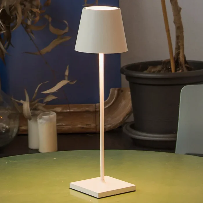 Lámpara de mesa LED Toc USB-Charger, IP54, blanco