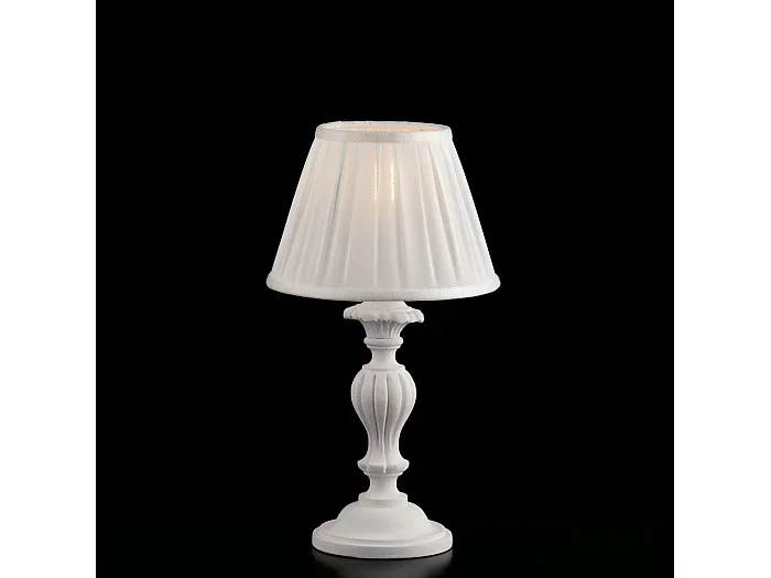 Lámpara de mesa Leonardo Shabby de madera blanca, 1 luz con pantalla dm.20 H.43 Ø20 BL180-LT-BCO