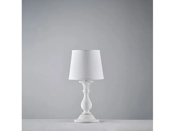 Lámpara de mesa Lucca Shabby de madera blanca, 1 luz con pantalla dm.20 H.39 Ø20 BL271-LT-BCO