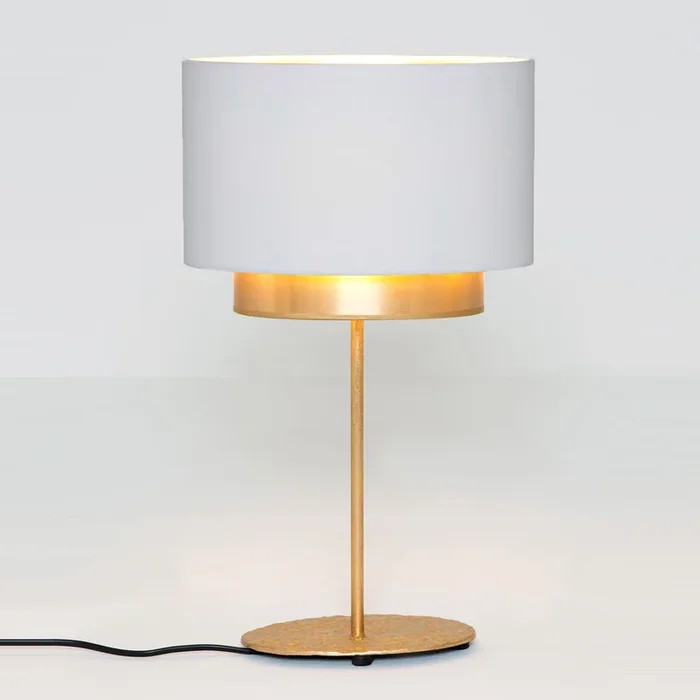 Lámpara de mesa Mattia, oval, doble, blanco/oro