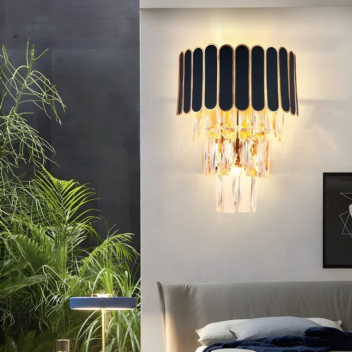 Lámpara de Pared Metálica en Negro 3 Bombillas Aplique de Pared Modernista Deco de Cristal Transparente