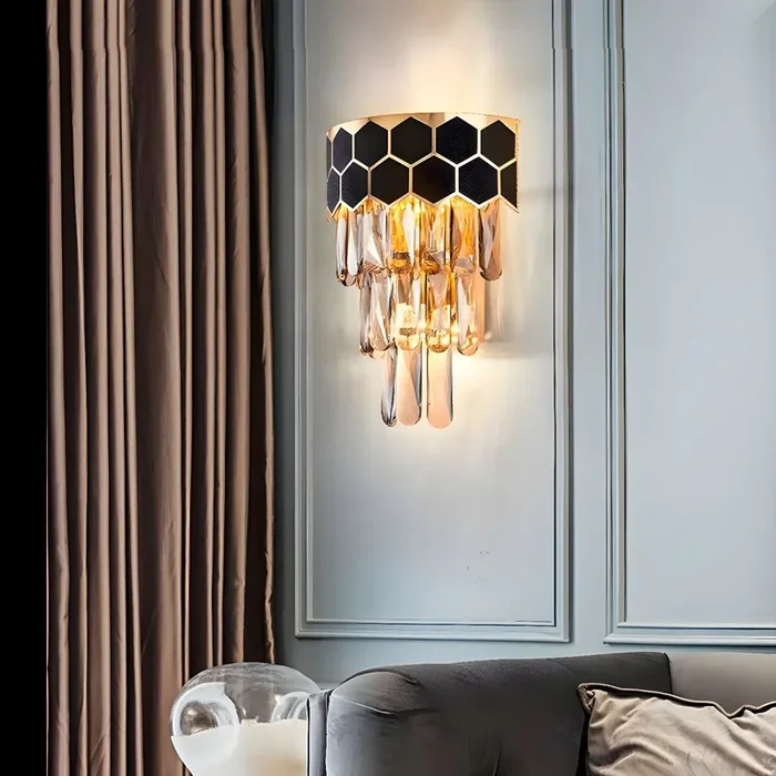 Lámpara de Pared Metálica en Negro 3 Bombillas Aplique de Pared Modernista Deco de Cristal Transparente – 110 A 120 V Negro Hexágono