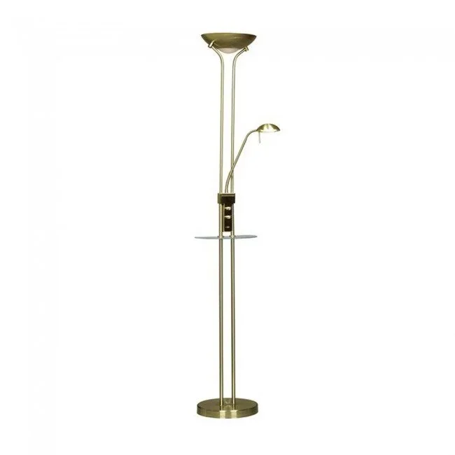 Lámpara de pie LED con repisa Olimpia Cuero (18W+5W) Cristal – Metal Clásico