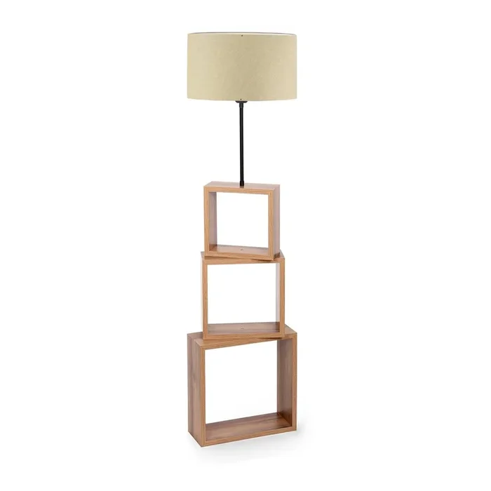 Lámpara de pie Mansfield 1xE27 20 W metal MDF tela 20 x Ø 37 cm crema / madera [lux.pro]