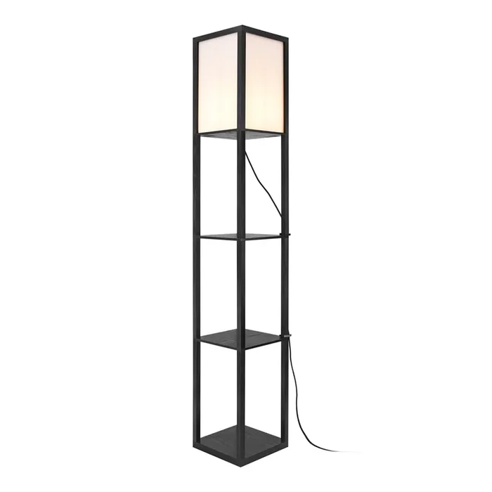 Lámpara de pie Stapleford 3 estantes 1xE27 60W Madera Plástico 160 x 26 x 26 cm negro / blanco [lux.pro]