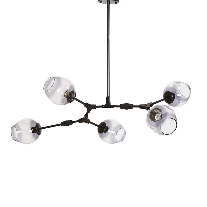 Lámpara de techo 5 brazos acero negro y cristal gris Chandelier Vintahome
