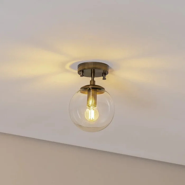 Lámpara de techo Atmaca 10215, color dorado antiguo, cristal transparente Ø 15