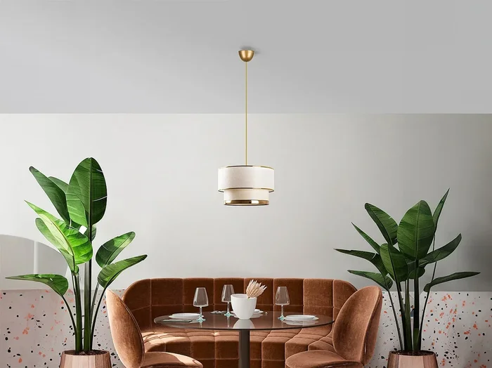 Lámpara de techo de metal – D.30 x Alt. 65 cm – Dorado y beige – RAYONA