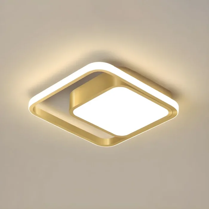 Lámpara de Techo Dorada de Acrílico LED Luminaria de Techo Empalme Cuadarda Moderna para Baño – 220 A 240 V Dorado Blanco