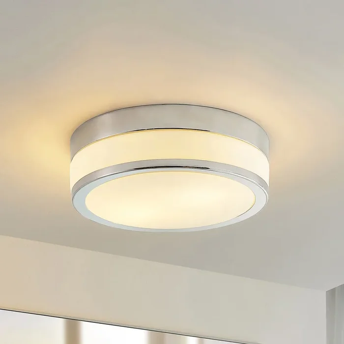 Lámpara de techo Lindby Flavi, Ø 28 cm, cromo, cristal, IP44, E27