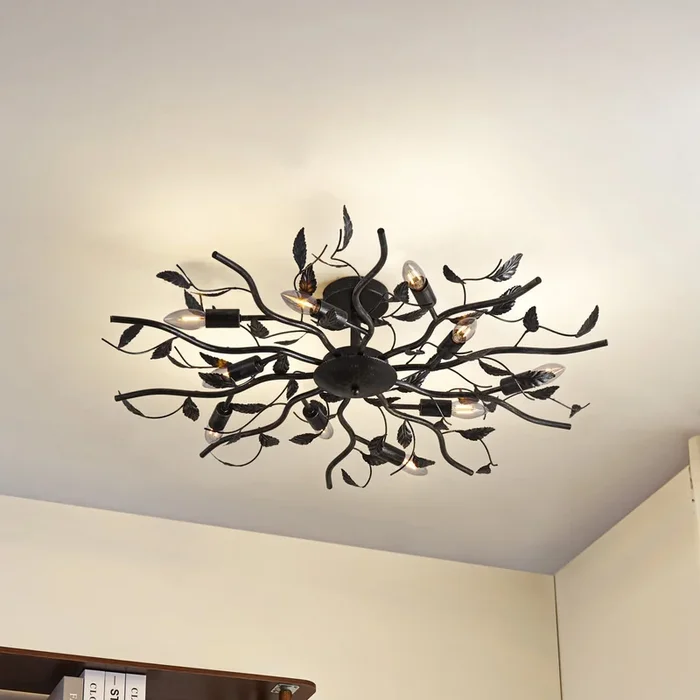 Lámpara de techo Lindby Yos, 10 luces, 95 cm, negro y dorado, E14