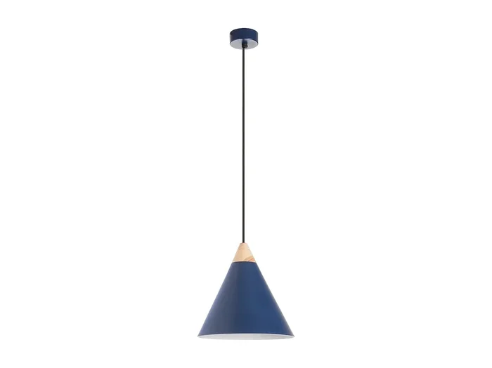 Lámpara de techo ODA estilo moderno – Alt. 150 cm x D. 25,5 cm – E27 60W – acero y madera de fresno- azul – IP 20