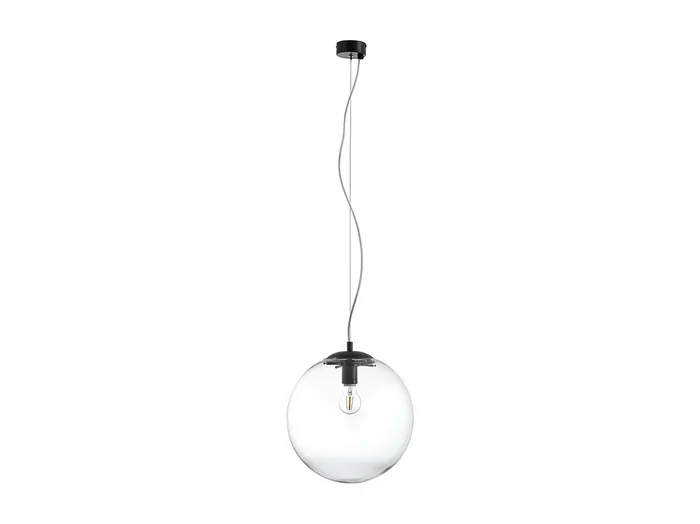 Lámpara de techo OXY estilo clásico y atemporal – D.ø40 cm x Alt. 150 cm – E27 40W – esfera transparente ø40 cm – acero y negro
