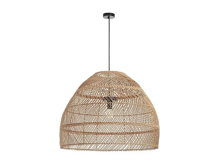 Lámpara de techo VIETNAM estilo escandinavo – D. 80 x Alt. 130 cm – acero y fibra natural – negro y mimbre oscuro – IP20- E27 – 15W – exterior