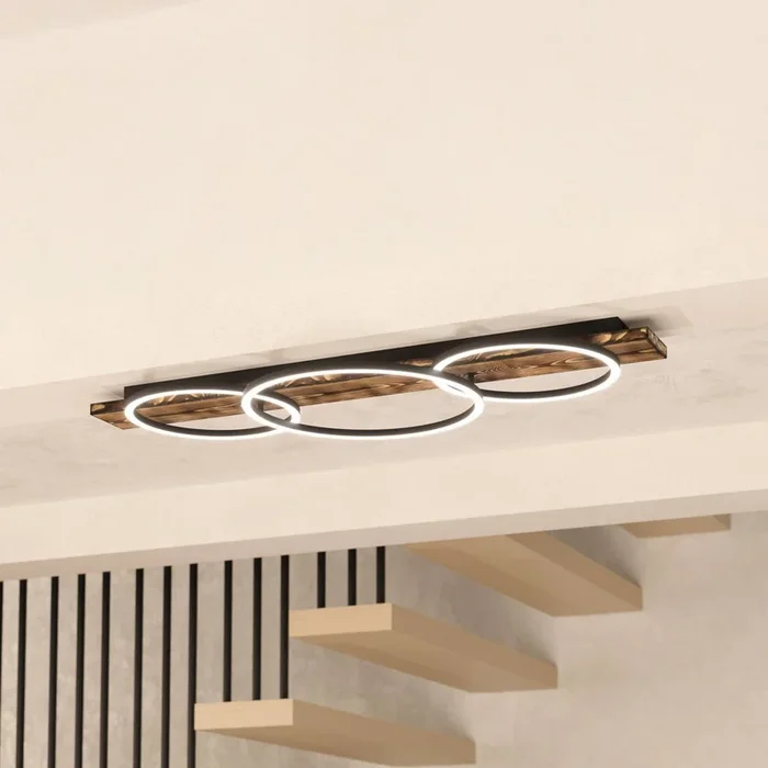 Lámpara LED de techo Boyal, negra, longitud 101 cm, madera, 3 luces.
