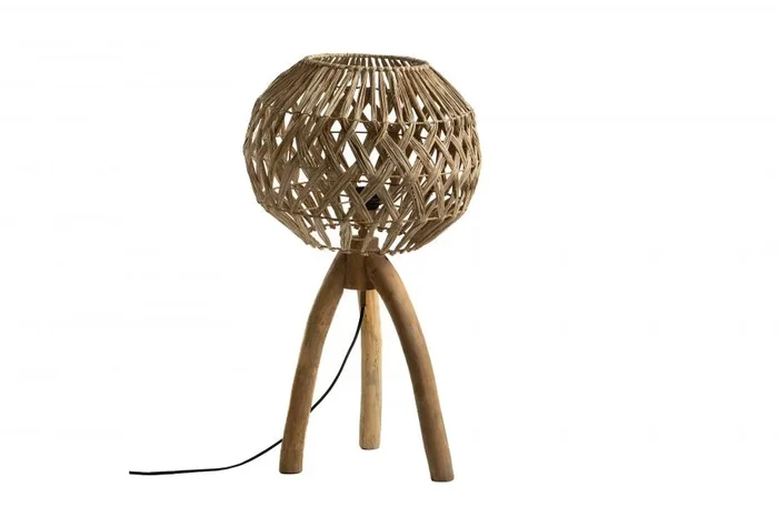 Lampara Mesa Tripode Madera Teka
