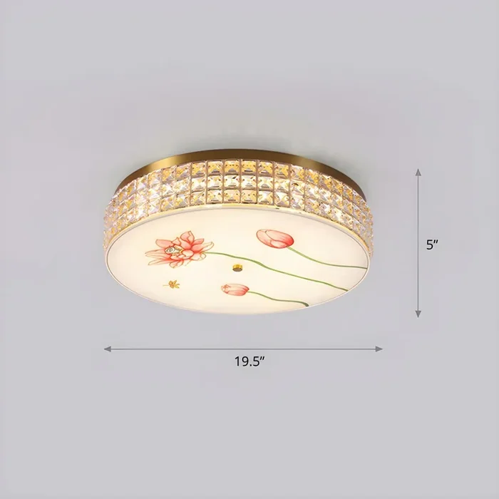 LED Luminaria de Techo de Tambor en Dorado Estilo Moderno Luz de Techo de Cristal para Habitación – 220 A 240 V Dorado Flor
